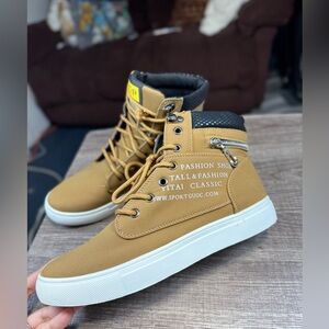 Men's leather high-top shoes, high-platform sneakers, vulcanized shoes,‎ 7 USA